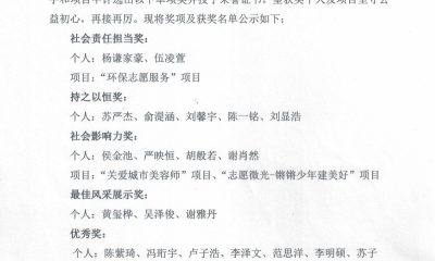 益心向上第一届青少年公益服务先锋大赛评奖公告